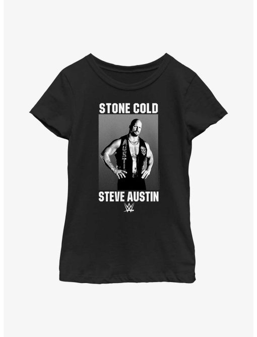 WWE Stone Cold Steve Austin Black & White Photo Youth Girls T-Shirt