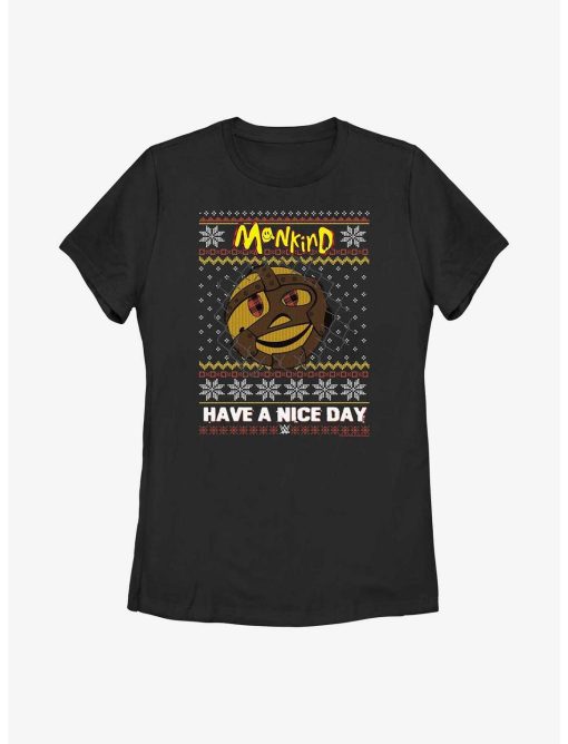 WWE Mick Foley Mankind Happy Ugly Christmas Womens T-Shirt